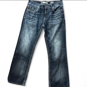 Buckle BKE Jake Jeans 32x32 Tagged 34R Distressed Bootcut Thick Stitch Y2K Denim